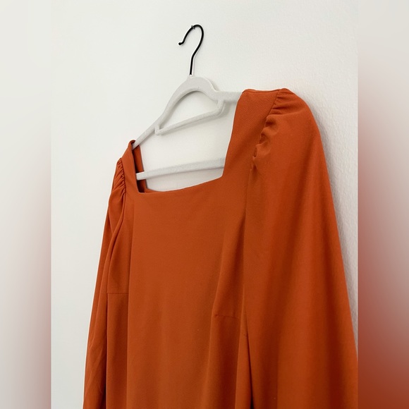 Pieces | square neck puff sleeve long sleeve top in orange semi-fitted - Picture 6 of 9